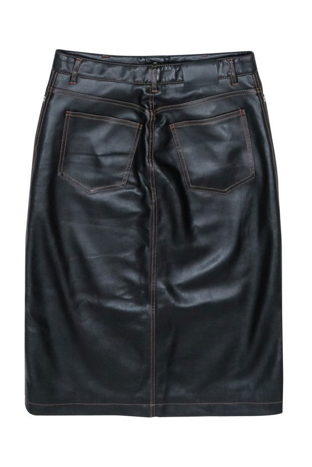 Current Boutique-Proenza Schouler PSWL - Black Faux Leather Button Front Midi Skirt Sz 6