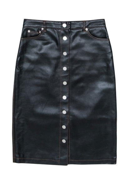Current Boutique-Proenza Schouler PSWL - Black Faux Leather Button Front Midi Skirt Sz 6