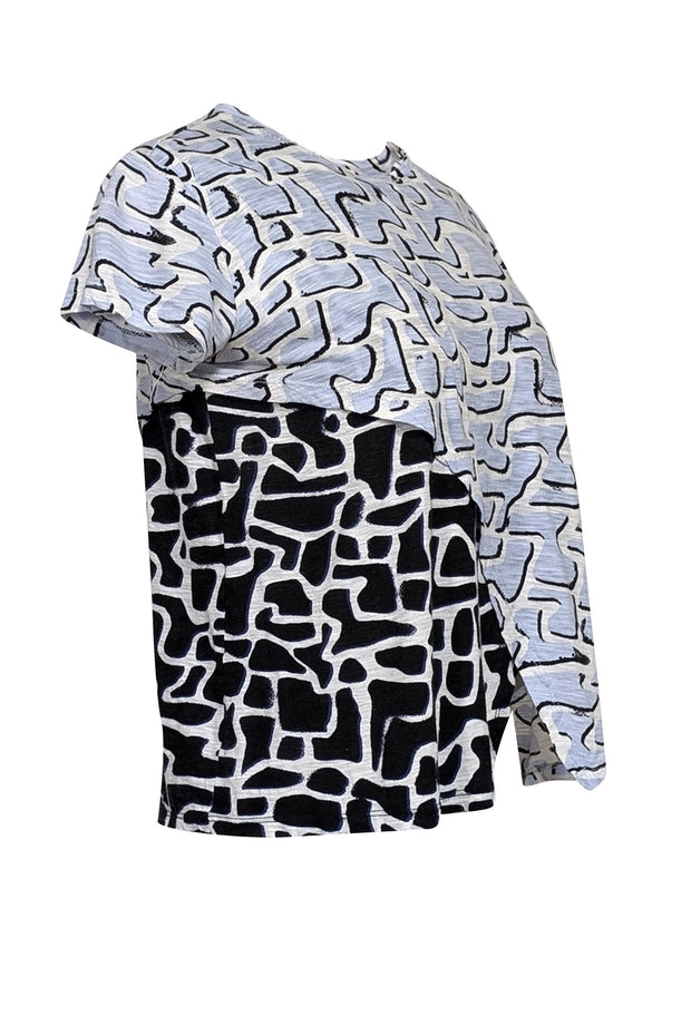 Current Boutique-Proenza Schouler - White, Light Blue, & Black Geometric Asymmetrical Top Sz S