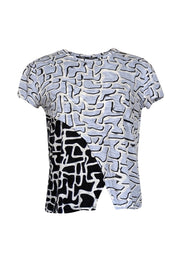 Current Boutique-Proenza Schouler - White, Light Blue, & Black Geometric Asymmetrical Top Sz S