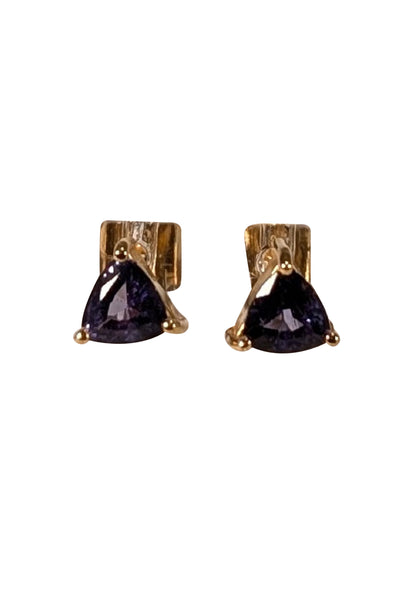 No Label - Purple Stone 14K Gold Stud Earrings