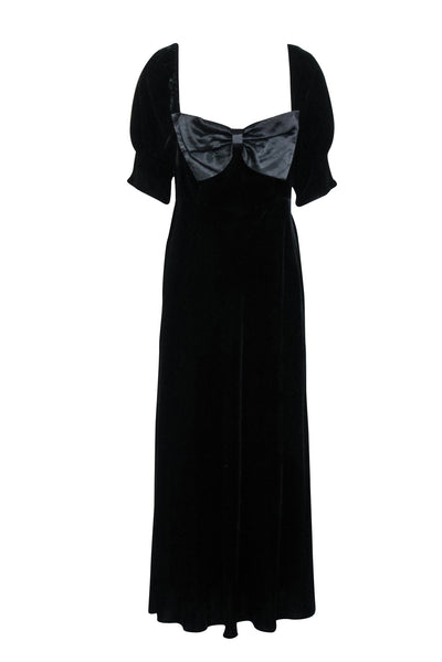 Current Boutique-RIXO - Black Silk-Velvet Floor Length Dress w/ Satin Bow Sz 12