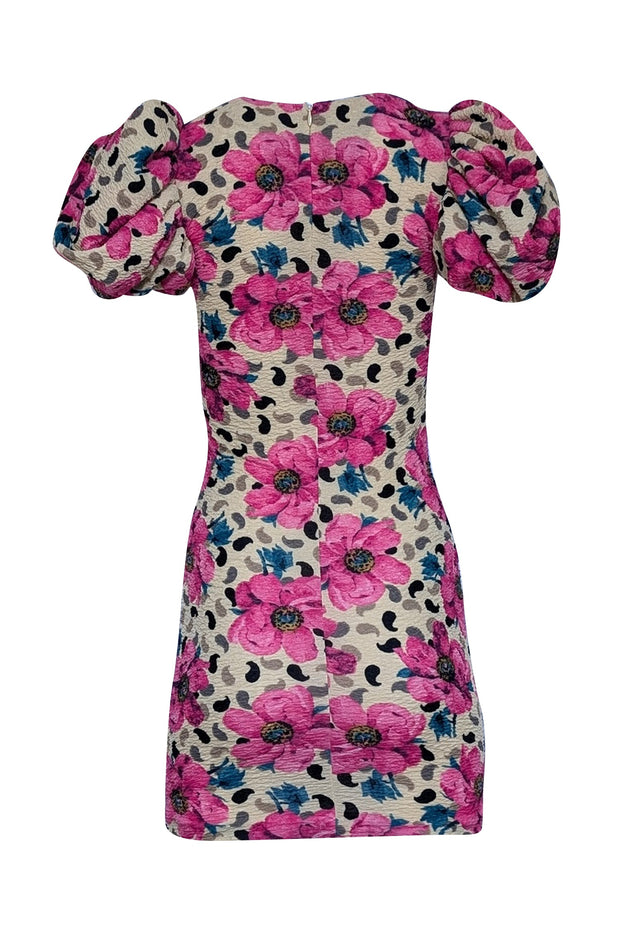 Current Boutique-ROTATE Birger Christensen - Pale Yellow & Pink Floral Print Puff Sleeve Dress Sz 2