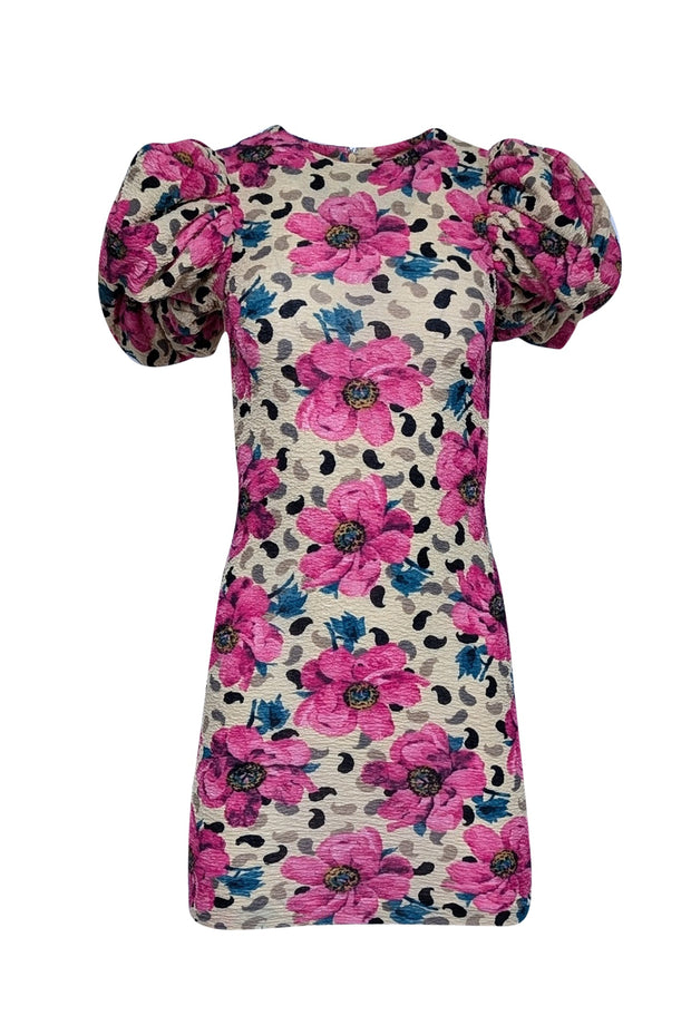 Current Boutique-ROTATE Birger Christensen - Pale Yellow & Pink Floral Print Puff Sleeve Dress Sz 2