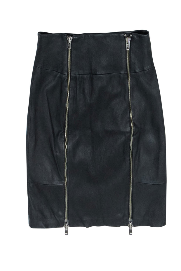Current Boutique-Rachel Zoe - Black Leather Double Zipper Pencil Skirt Sz 4