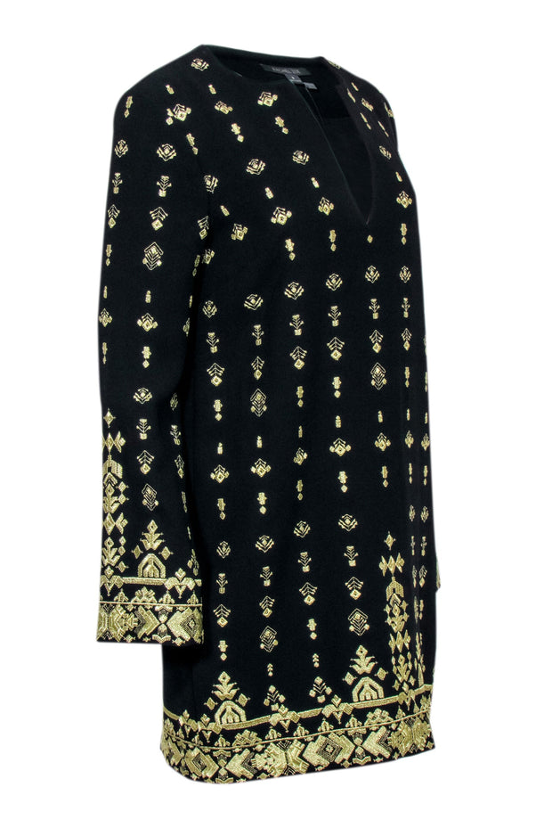 Current Boutique-Rachel Zoe - Black Shift Dress w/ Gold Embroidery Sz 8