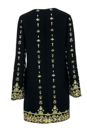 Current Boutique-Rachel Zoe - Black Shift Dress w/ Gold Embroidery Sz 8