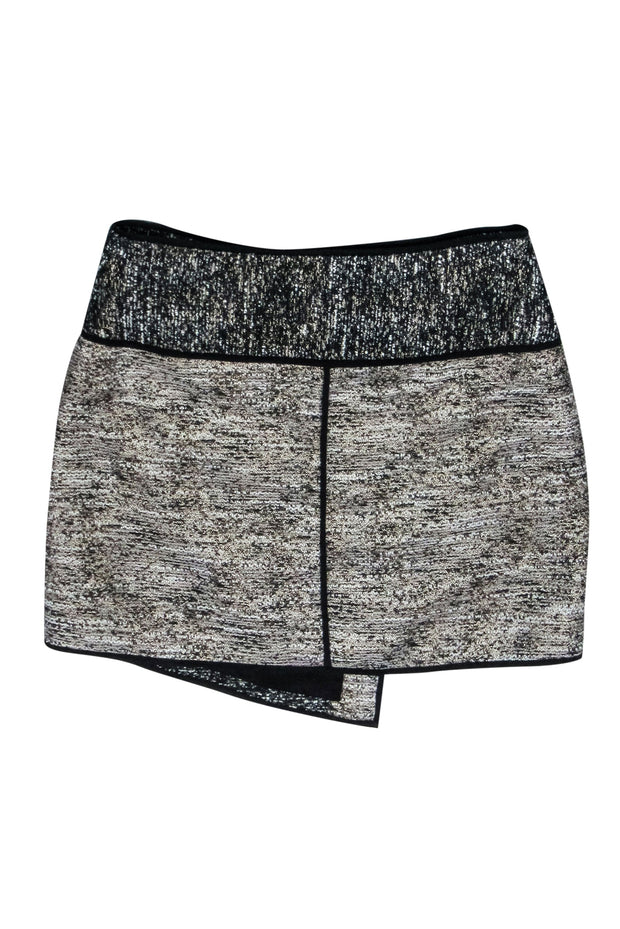 Current Boutique-Rachel Zoe - Black, White, & Gold, Textured Woven Moto Zip Skirt Sz 2