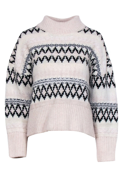 Current Boutique-Rag & Bone - Beige & Black Fair Isle Print Sweater Sz XS