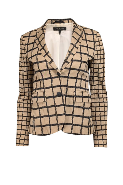 Current Boutique-Rag & Bone - Beige & Black Windowpane Print Blazer Sz 2