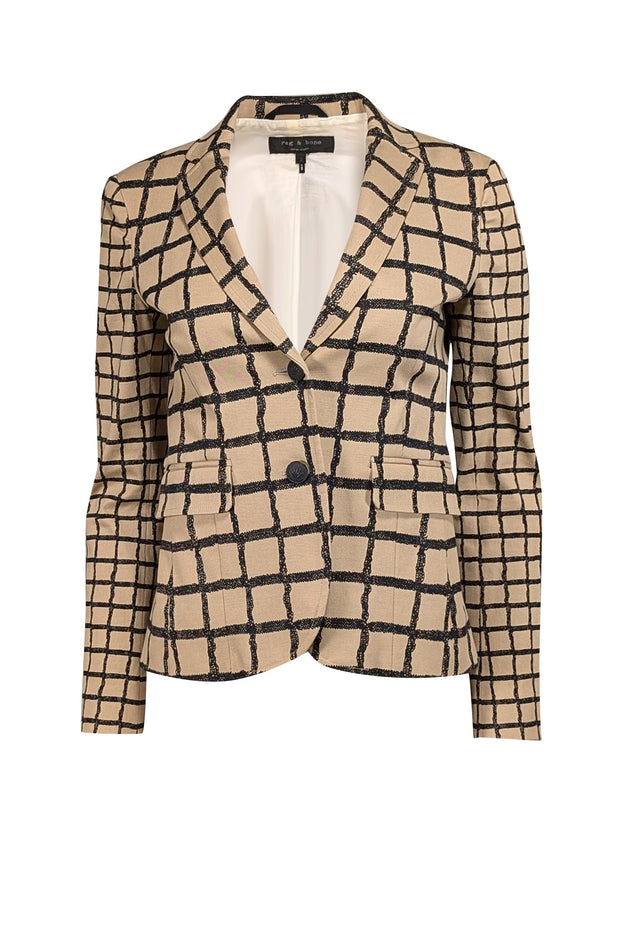 Current Boutique-Rag & Bone - Beige & Black Windowpane Print Blazer Sz 2