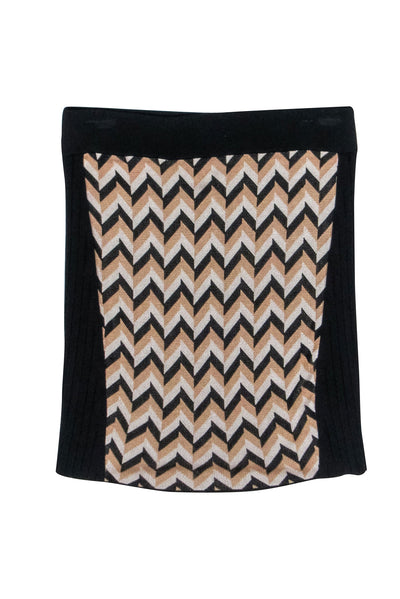 Current Boutique-Rag & Bone - Black, Beige, & Tan Chevron Print Front Skirt Sz M