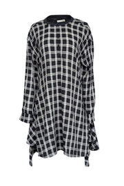 Current Boutique-Rag & Bone - Black, Grey & White Plaid Long Sleeve Midi Dress Sz L