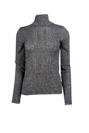 Current Boutique-Rag & Bone - Black & Silver Glitter Rib Knit Turtleneck Top Sz M