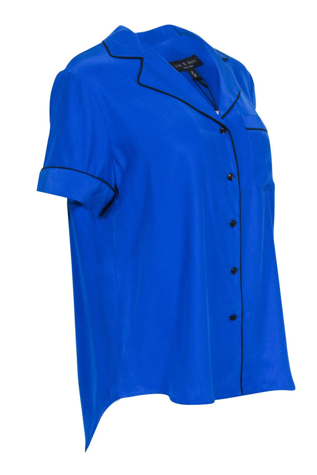 Current Boutique-Rag & Bone - Blue Silk Short Sleeve Top Sz M