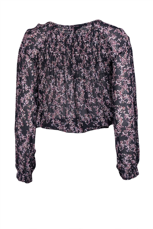 Current Boutique-Rag & Bone - Dark Navy & Purple Floral Print Boat Neck Blouse Sz XS