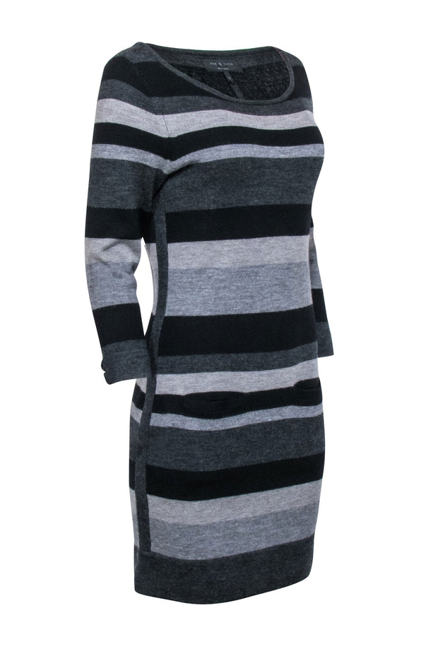 Current Boutique-Rag & Bone - Grey & Black Stripe Wool Knit Dress Sz M