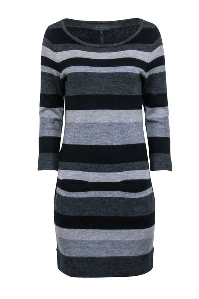Current Boutique-Rag & Bone - Grey & Black Stripe Wool Knit Dress Sz M