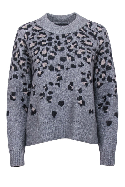 Current Boutique-Rag & Bone - Grey Leopard Print Wool Blend Sweater Sz S