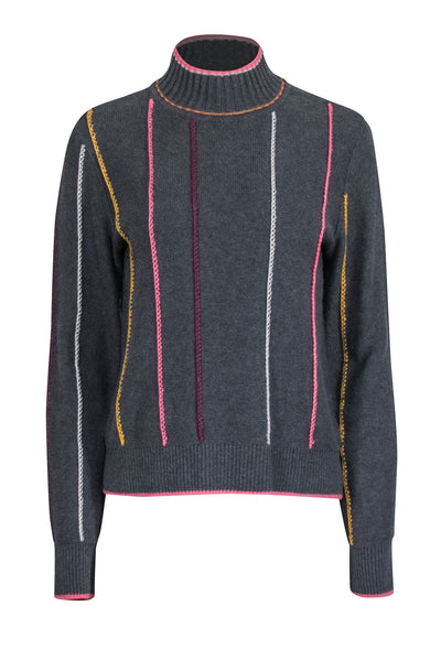 Current Boutique-Rag & Bone - Grey Turtleneck Sweater w/ Striped Embroidery Sz L