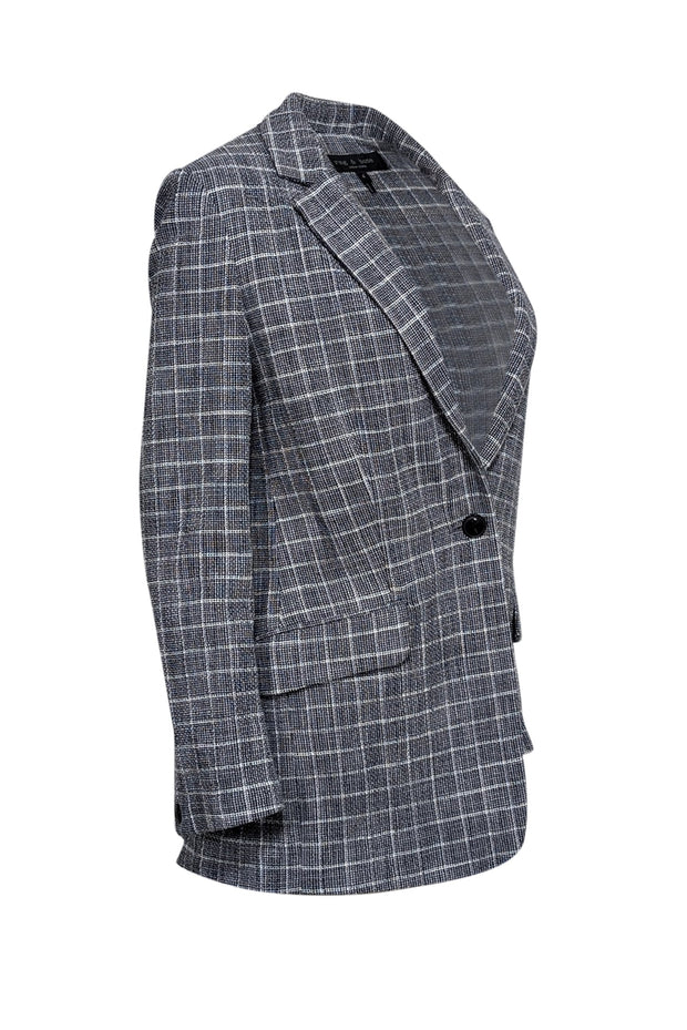 Current Boutique-Rag & Bone - Grey, White & Blue Tweed Plaid Long Blazer Sz 4