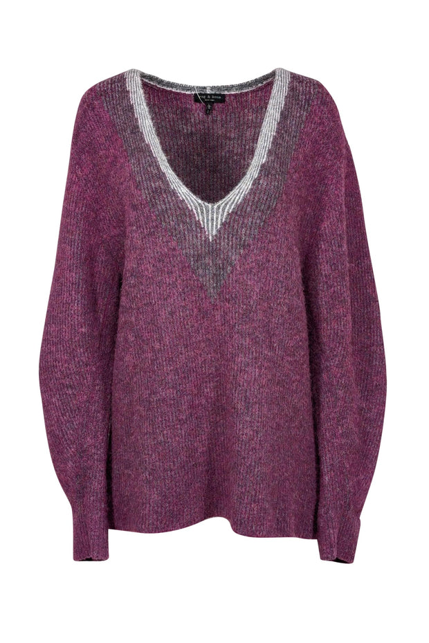 Current Boutique-Rag & Bone - Magenta V-neck Oversized Sweater Sz L