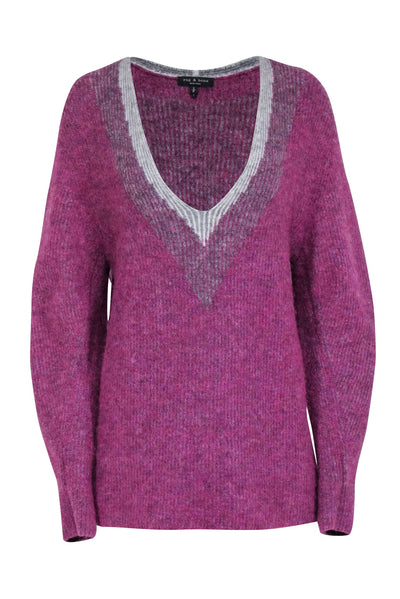Current Boutique-Rag & Bone - Magenta V-neck Oversized Sweater Sz S