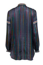 Current Boutique-Rag & Bone - Navy Semi-Sheer Silk Blouse w/ Multicolor Stripes Sz M