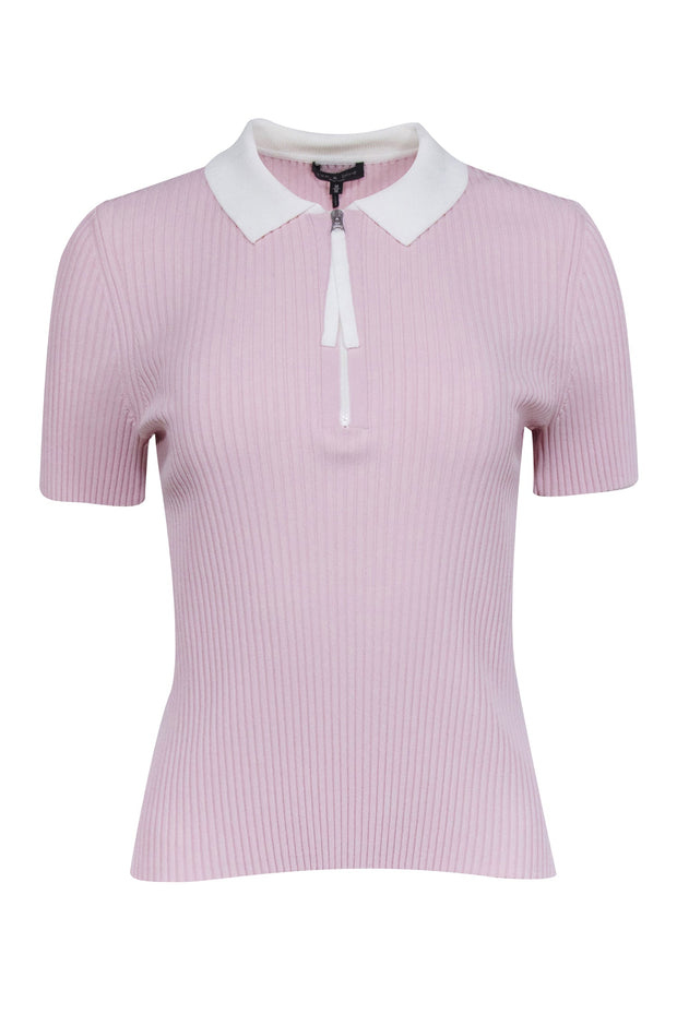Current Boutique-Rag & Bone - Pastel Pink Ribbed Knit Short Sleeve Top Sz M