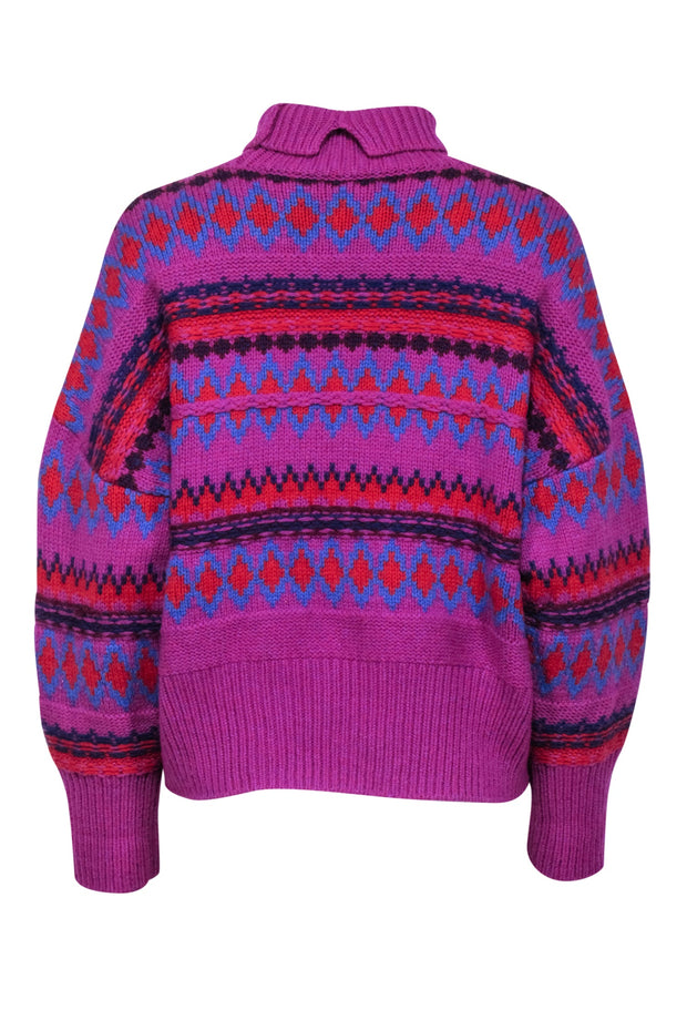 Current Boutique-Rag & Bone - Purple Multicolor Wool Fair Isle Turtleneck Sweater Sz M