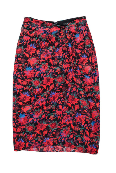 Current Boutique-Rag & Bone - Red & Black Floral Print Twist-Front "Amber" Skirt Sz 2