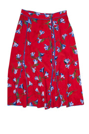 Current Boutique-Rag & Bone - Red & Blue Floral Print Crepe de Chine Wrap Skirt Sz 0