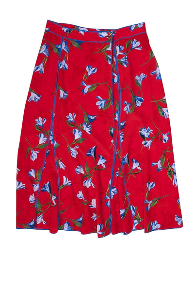 Current Boutique-Rag & Bone - Red & Blue Floral Print Crepe de Chine Wrap Skirt Sz 0