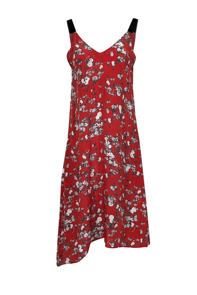 Current Boutique-Rag & Bone - Red w/ White, Grey, & Black Floral Print Silk Midi Dress Sz XS