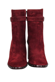 Current Boutique-Rag & Bone - Rust Red Suede Short Boots w/ Stud Trim Sz 8