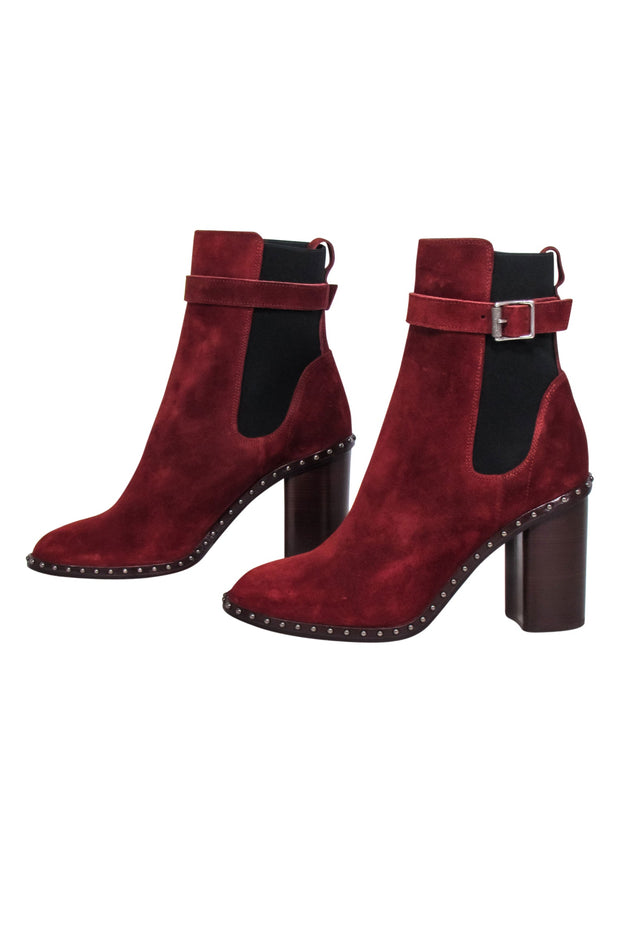Current Boutique-Rag & Bone - Rust Red Suede Short Boots w/ Stud Trim Sz 8