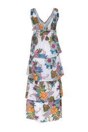 Current Boutique-Raga - White Tiered Printed Maxi Dress w/ Metallic Neckline Sz XS