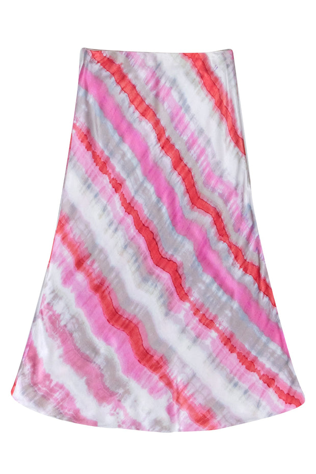 Current Boutique-Rails - Coral, Pink, Blue, & Beige Watercolor Print Satin Midi Skirt Sz S