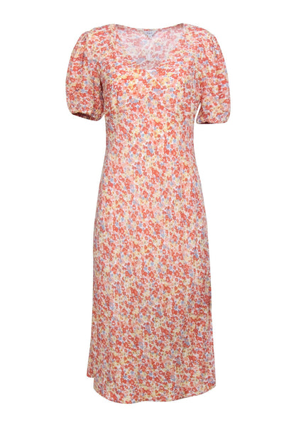 Current Boutique-Rails - Orange & Multi Color Floral Print Midi Dress Sz M