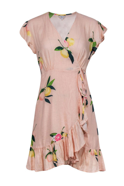 Current Boutique-Rails - Peach Floral and Fruit Print Wrap Dress Sz S