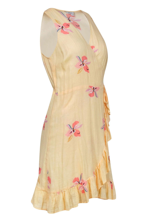 Current Boutique-Rails - Yellow Floral Wrap Dress w/ Ruffled Hem Sz S