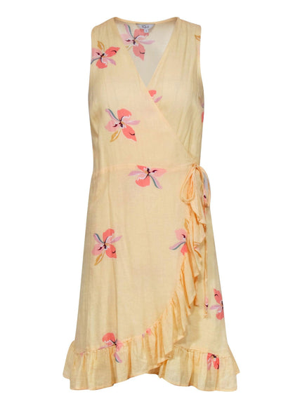 Current Boutique-Rails - Yellow Floral Wrap Dress w/ Ruffled Hem Sz S