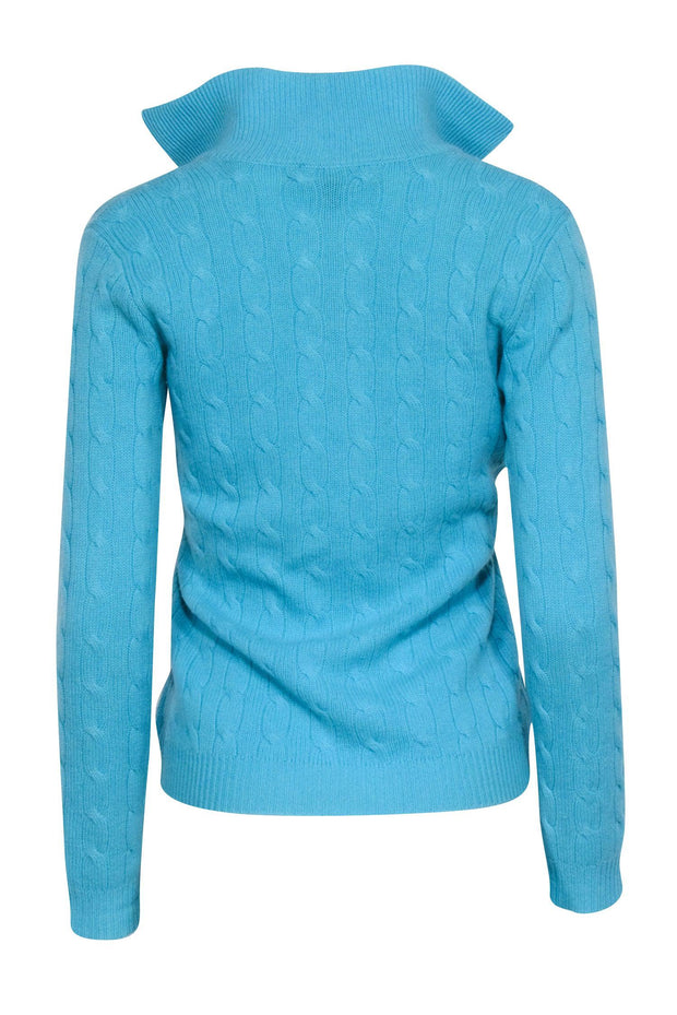 Current Boutique-Ralph Lauren - Aqua Blue V-Neck Cable Knit Sz S