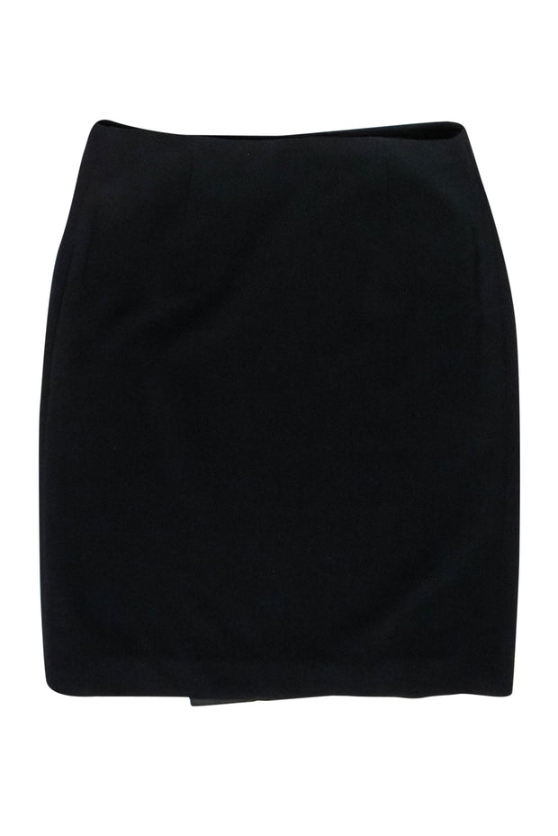 Current Boutique-Ralph Lauren - Black Wrap Skirt w/ Lamb Leather Trims Sz 8