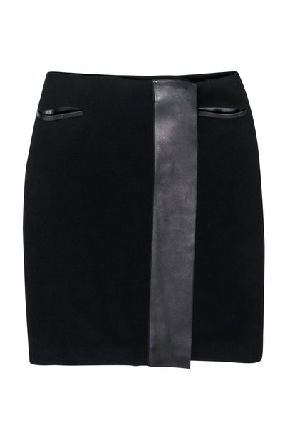 Current Boutique-Ralph Lauren - Black Wrap Skirt w/ Lamb Leather Trims Sz 8