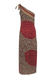 Current Boutique-Ralph Lauren Collection - Red, Sage, & Beige Silk Blend One Shoulder Dress Sz 6