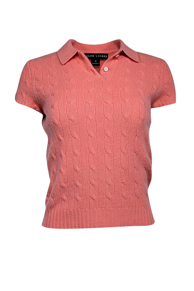 Current Boutique-Ralph Lauren - Coral Orange Cashmere Polo Shirt Sz M