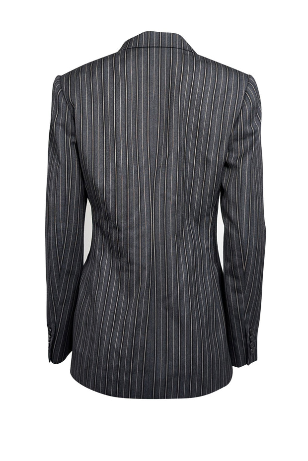 Current Boutique-Ralph Lauren - Grey Stripe Double Breasted Wool Blazer Sz 10