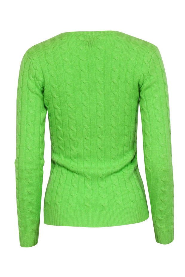 Current Boutique-Ralph Lauren - Lime Green Cashmere Cable Knit Sweater Sz S