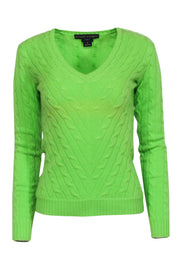 Current Boutique-Ralph Lauren - Lime Green Cashmere Cable Knit Sweater Sz S